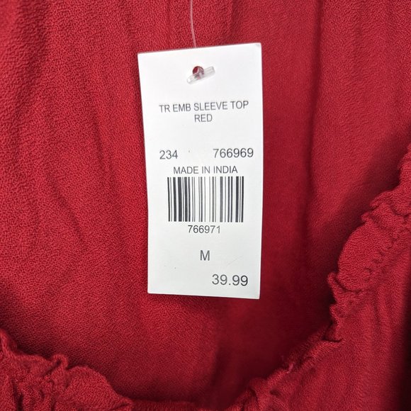 Sweet Magnolia Red Embroidered Peasant Long Sleeve Women's M Medium - Picture 5 of 7